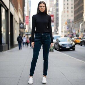 NWT Chico's Black Label Velvet Jean Pant Peacock Blue 6